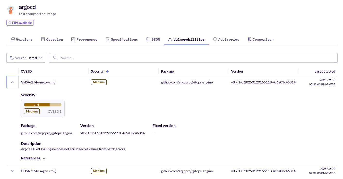 Screenshot showing the expanded view of the &ldquo;CVE-2024-41946&rdquo; vulnerability. This expanded view includes a brief description of the CVE as well as some reference links.