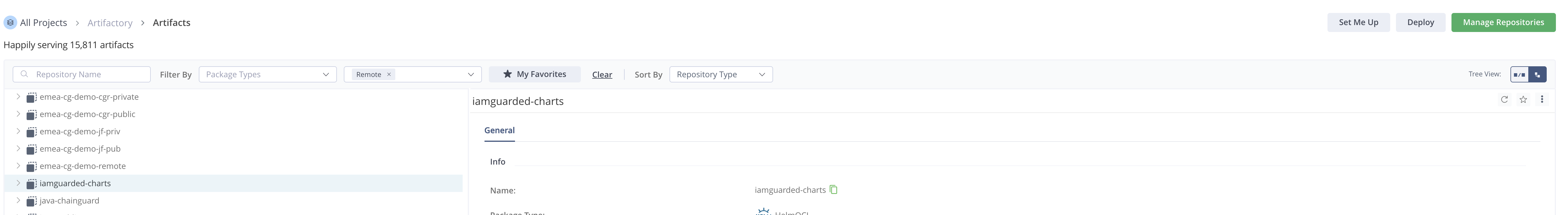 Screenshot showing setting values in Artifactory